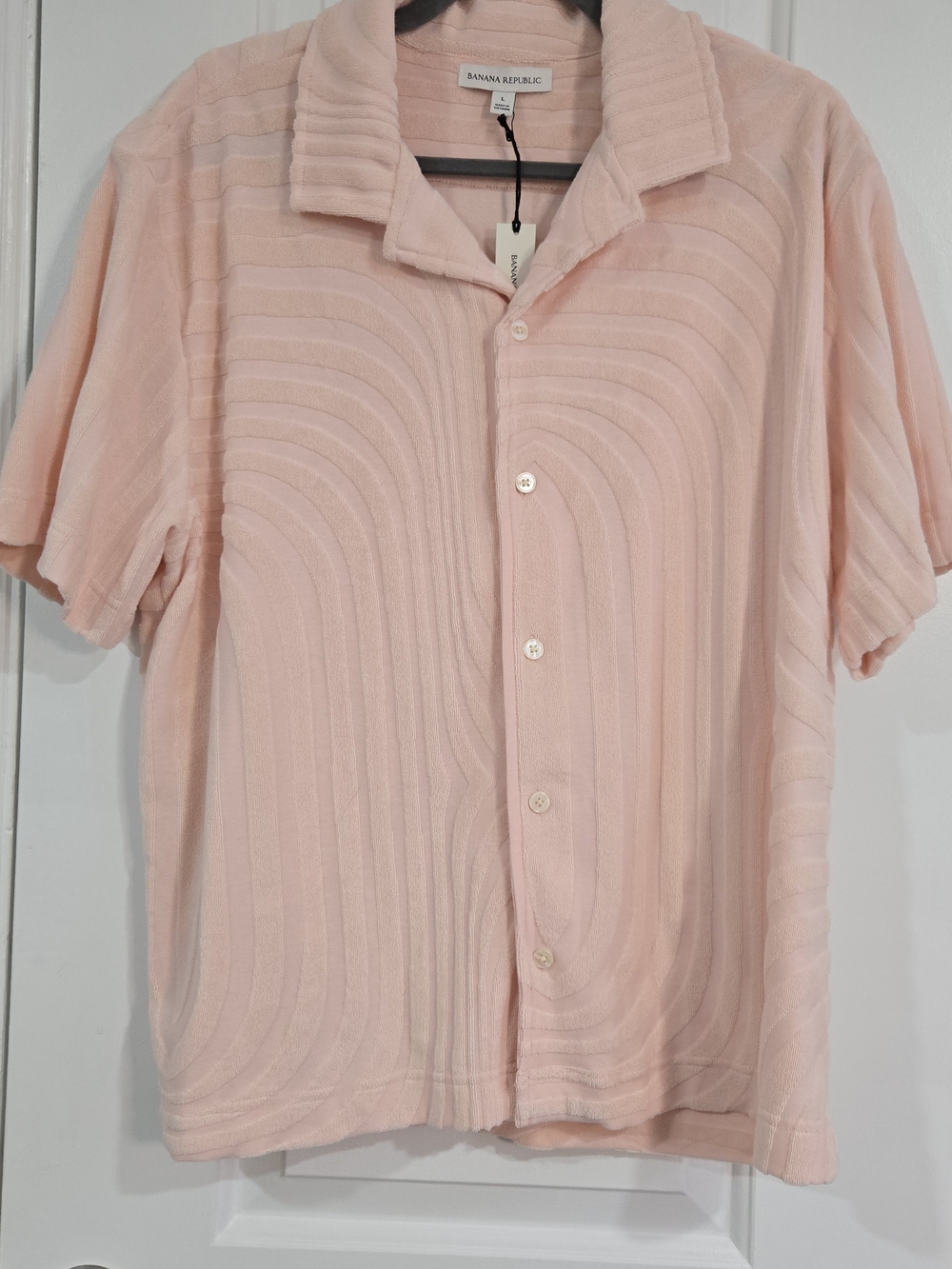 NWT Banana Republic Pink Terry Resort Shirt Mens Large Cotton Blend